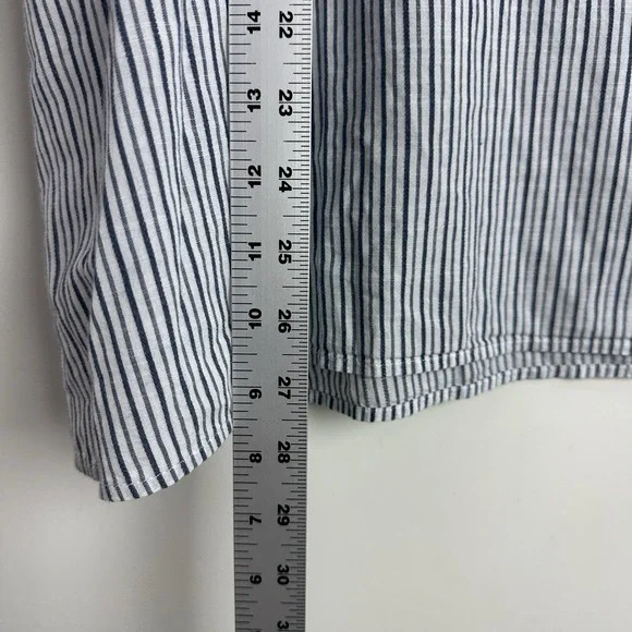 J Jill Top Womens Striped V Neck Floral Embroidered Top Size L Puff Sleeve Boho - Picture 9 of 10